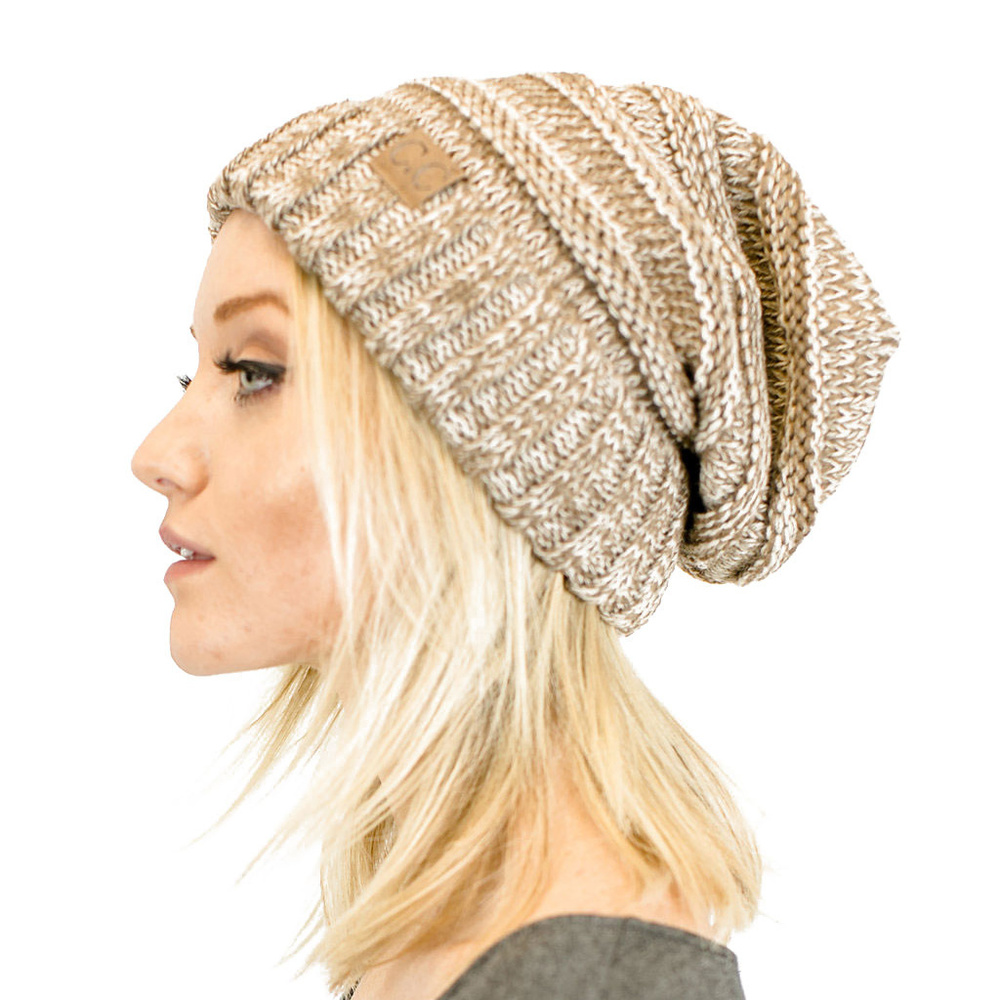 Unisex Knit Oversized Slouchy Beanie in Taupe Mix